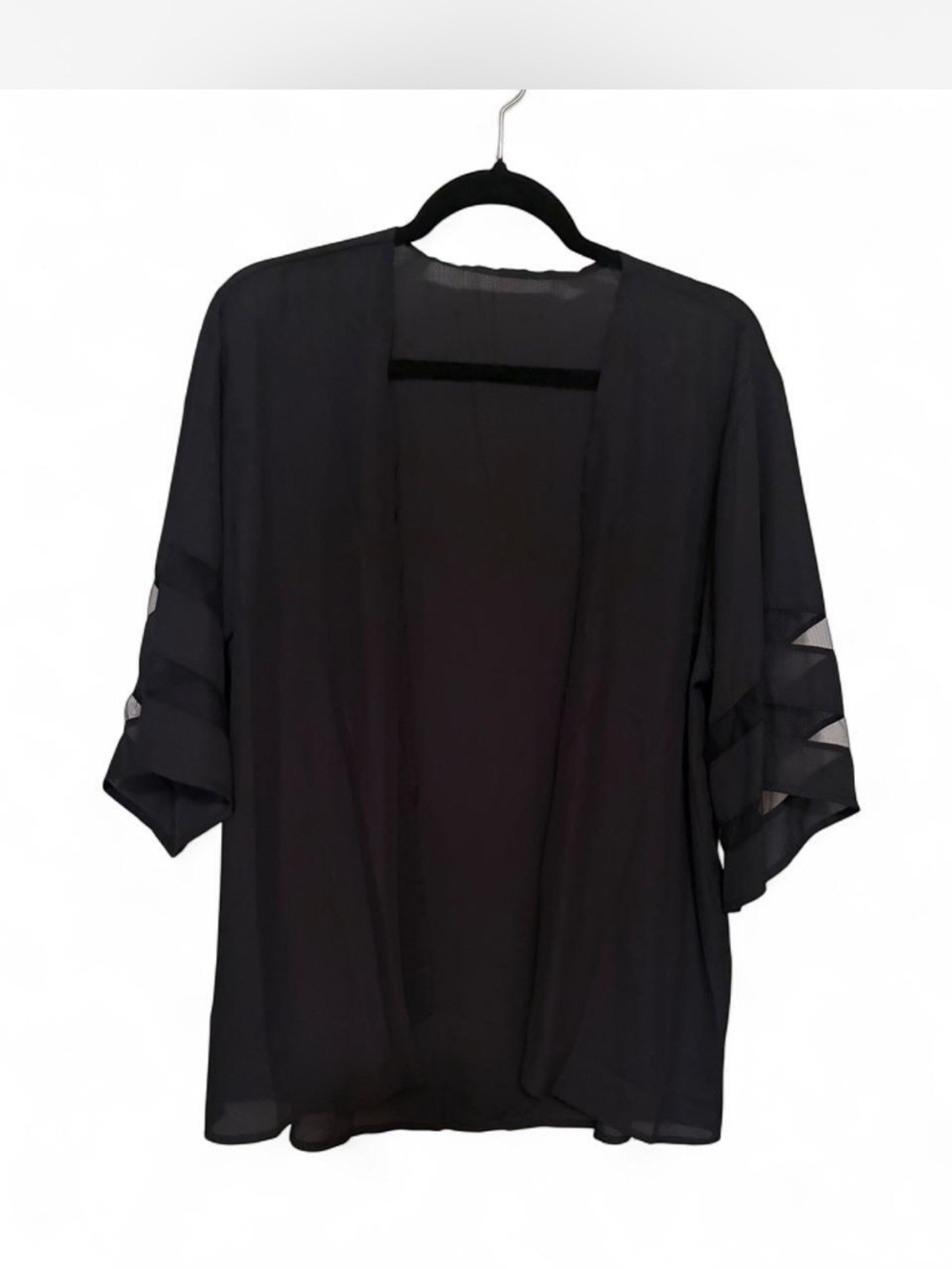 Black Sheer Open-Front Women's Kimono Top
